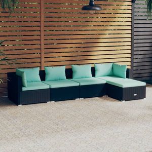 5-tlg. Garten-Lounge-Set mit Kissen Poly Rattan Schwarz - Garten Lounge Set - Outdoor Möbel - Rattan Gartenmöbel - Loungemöbel - Balkonmöbel - The