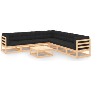 The Living Store 8-delige Loungeset met kussens massief grenenhout - Loungeset - Tuinset - Houten Lounge - Grenenhout - Loungebank