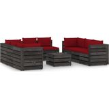 The Living Store Pallet loungeset - Grenenhout - 69x70x66 cm - Wijnrood kussen