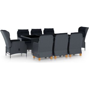 The Living Store Dining Set - PE Rattan - 200x100x74 cm - Dark Grey - 8 Chairs - Cushions included