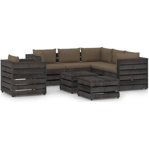 The Living Store Pallet loungeset - Grenenhouten tuinset - 6-delig - Taupe