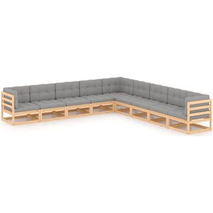 The Living Store Garden Lounge Set - Grenenhout - Hoekbank - Middenbank - Grijs - 70x70x67cm