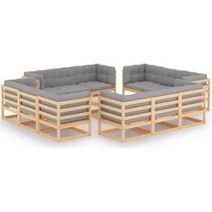 The Living Store Loungebank set - Massief grenenhout - Grijs - 70 x 70 x 67 cm - Inclusief 8 hoekbanken - 4