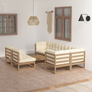 The Living Store Lounge set - honingbruin - Massief grenenhout - 70x70x67 cm - 100% polyester