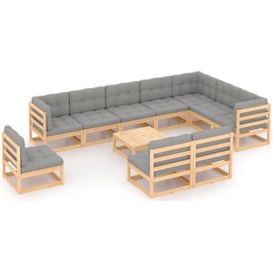 The Living Store Grenenhouten Loungeset - Rustieke Charme - Tuinmeubelen - 70x70x67cm - Grijs Kussen