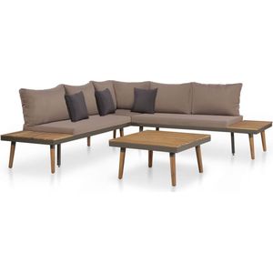 The Living Store-4-delige-Loungeset-met-kussens-massief-acaciahout-bruin - Tuinset