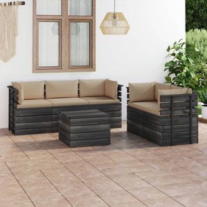 The Living Store Pallet Loungeset - Tuinmeubelset - Massief grenenhout - Beige kussens