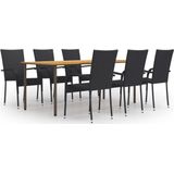 The Living Store Tuinset - Acaciahout/Staal - 200x100x72cm Tafel - 6 Stoelen