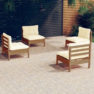 The Living Store Loungeset Tuin - Massief grenenhout - Honingbruin - 63.5x63.5x62.5cm - Inclusief kussens