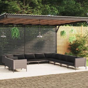 The Living Store Loungeset - Donkergrijs - Staal - PE-rattan - Inclusief kussens