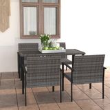 The Living Store Tuinset - Stalen frame - PE-rattan - Grijs/Zwart - 140 x 70 x 73 cm - Set bevat tafel - 4 stoelen en 4 zitkussens