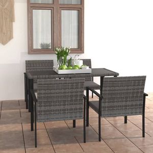 The Living Store Tuinset - Stalen frame - PE-rattan - Grijs/Zwart - 140 x 70 x 73 cm - Set bevat tafel - 4 stoelen en