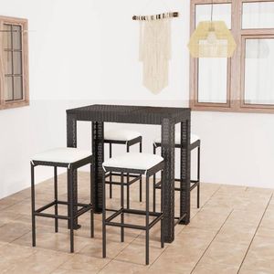 5-tlg. Gartenbar-Set mit Kissen Poly Rattan Schwarz - Gartensets - Gartenbar - Outdoor Möbel - Rattan Gartenmöbel - Balkonmöbel - The Living Store