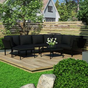The Living Store Tuinloungeset - Black - Anthracite - 260 x 200 x 65 cm - PVC/Steel/Fabric - 8 Persons