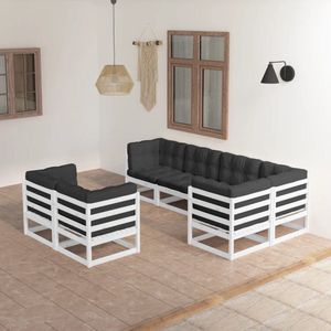 The Living Store Loungeset Grenenhout - Wit - 70x70x67 cm - Antraciet kussen