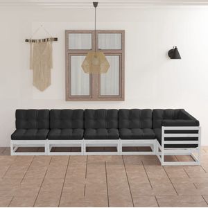 The Living Store Loungeset Massief Grenenhout - Wit - 70x70x67 cm - Antraciet kussen