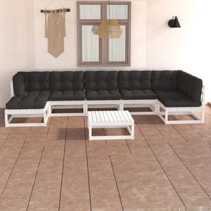 The Living Store Loungeset - Wit - Grenenhout - 70x70x67 cm - Inclusief kussens