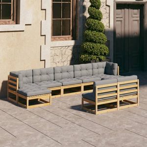 The Living Store 9-delige Loungeset met kussens massief grenenhout - Loungeset - Tuinset - Tuinmeubels - Houten Loungestoel - Bank