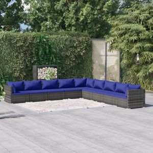 The Living Store Loungeset - Grijs - Modulair ontwerp - Stevig frame - Waterdicht PE-rattan - Comfortabele kussens - Inclusief 3 hoekbanken - 6 middenbanken - 9 zitkussens en 12 rugkussens