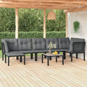 The Living Store Loungeset - zwart - tafel 55x55x31 cm - hoekstoel 62x62x68 cm - enkele stoel 55x62x68 cm - voetenbank