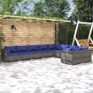 The Living Store Loungeset Grijs - Poly rattan - PE-rattan - Modulair design - Weer- en waterbestendig - Hoogwaardig