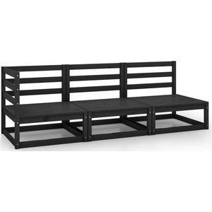 The Living Store 3-delige Loungeset massief grenenhout zwart - Tuinstoel - Lounge Set - Buitendecoratie - Houten Bank - Zwarte Tuinstoelen