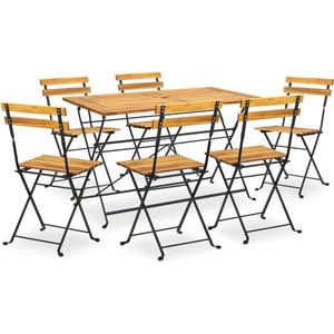 The Living Store Tuinset Acaciahout - 120 x 70 x 74 cm - 1 tafel 6 stoelen - Inklapbaar - Parasolgat 5 cm - Montage