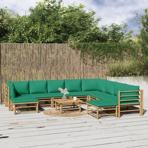 The Living Store 11-delige Loungeset met kussens bamboe groen - Bamboelounge - Lounge Set - Buisensets - Tuinlounge - Outdoor Furniture