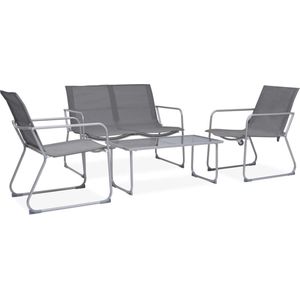 The Living Store Loungeset Staal - Grijs - Set van 2 stoelen en een tafel