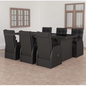 The Living Store Tuinset Goa - Eethoek - 240 x 90 x 74 cm - Zwart - Verstelbare stoelen