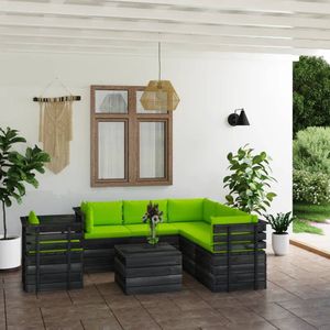 The Living Store Pallet Tuinset - Houten loungeset - Massief grenenhout - Modulair design - 100% polyester kussens -