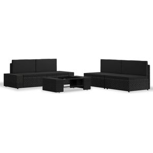5-tlg. Garten-Lounge-Set Poly Rattan Schwarz - Loungesessel - Gartenmöbeln - Outdoor Möbel - Rattan Sessel - Esszimmergarnitur - The Living Store