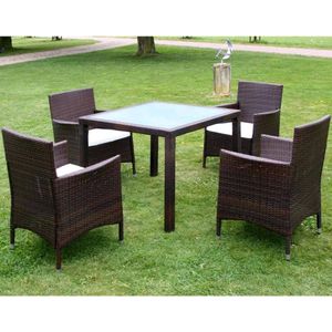 The Living Store 5-delige Tuinset met kussens poly rattan bruin - Tuinmeubleset - Rattan Meubels - Buitendecoratie - Lounge Set - Eetkamerset