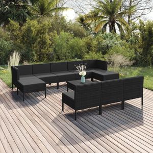 The Living Store Loungeset Tuinmeubel PE-rattan - Zwart - 60 x 60 x 35 cm - Inclusief kussens - Montage vereist