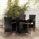 The Living Store Eethoek Tuinset - 150x90x75 cm - Zwart - Poly Rattan - Staal - Glas