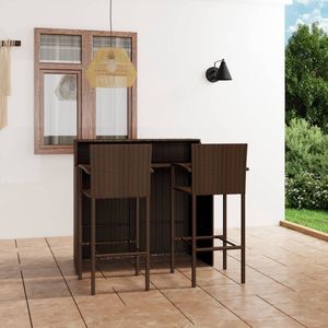 The Living Store Barset Bruin - PE-rattan - Gepoedercoat Staal - 120 x 55 x 110 cm (L x B x H) - 52 x 56 x 118 cm (B x D x H) - Gemonteerd - 1 tafel - 2 stoelen
