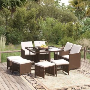 The Living Store Eethoek PE-rattan - 109 x 107 x 74 cm - Bruin - Geschikt voor buiten