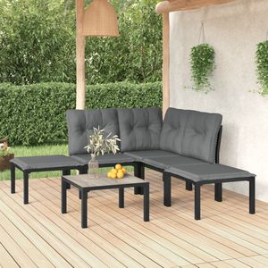 The Living Store Loungeset Zwarte PE-rattan - 110 kg - 1 tafel - 1 hoekstoel - 2 enkele stoelen - 2 voetenbanken - 5 zitkussens - 4 rugkussens