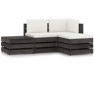 The Living Store Pallet Loungeset - Houten Tuinmeubelset - Grenenhout - 69x70x66cm - Crèmewit