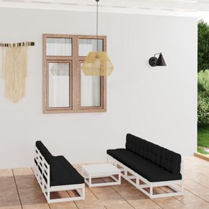 The Living Store Loungeset Brooklyn - Tuinmeubelen - 70x70x67 cm - wit - massief grenenhout - inclusief kussens - 7-delig