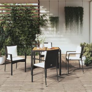 The Living Store Tuinset - PE-rattan - Zwarte tuinstoelen - Acaciahouten tafel - 90x90x75cm