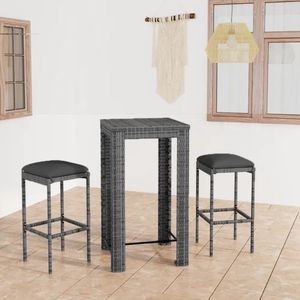 3-tlg. Gartenbar-Set mit Kissen Poly Rattan Grau - Gartenbar Set - Outdoor Möbel - Balkonmöbel - Esszimmergarnitur - Lounge Set - The Living Store
