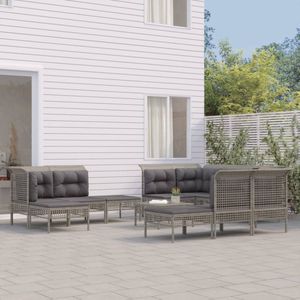 The Living Store Loungeset Poly Rattan - Grijs - Modulair ontwerp - Weerbestendig - Stevig frame