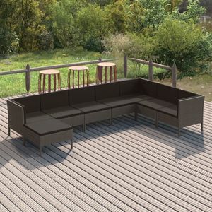 The Living Store 8-tlg. Garten-Lounge-Set mit Auflagen Poly Rattan Grau - Gartengeräte - Gartenmöbel - Loungemöbel - Outdoor-Möbel - Rattanmöbel