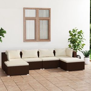 6-tlg. Garten-Lounge-Set mit Kissen Poly Rattan Braun - Garten Lounge Set - Outdoor Möbel - Rattan Gartenmöbel - Garten Sofa Set - Balkon Möbel - The