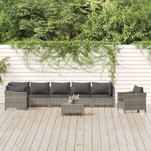 The Living Store 8-delige Loungeset met kussens poly rattan grijs - Loungeset - Tuinset - Lounge Set - Outdoor Furniture - Poly Rattan