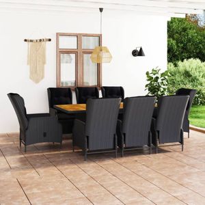 The Living Store Eethoek Rattan - 8 Stoelen - 200x100x74 cm - Donkergrijs