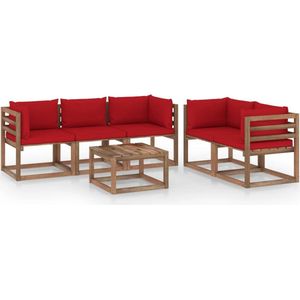 The Living Store Loungeset Pallet - 64x64x70 cm - Geïmpregneerd grenenhout - Rood kussen