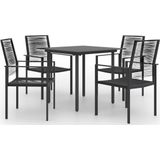 The Living Store Tuinset - Eettafel en stoelen - Gepoedercoat staal - Glas - Waterbestendig - Zwart - 80x80x74cm - 60x55x90cm - Set van 1 tafel en 4 stoelen - Montage vereist