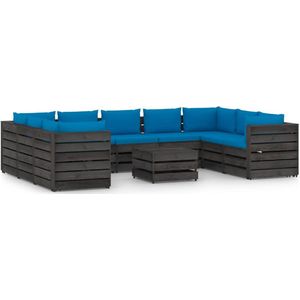 The Living Store Pallet Loungeset - Houten - Modulair - 69 x 70 x 66 cm - Lichtblauw kussen